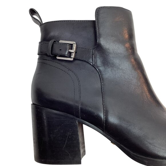 Lauren Ralph Lauren Genna Leather Ankle Boots Womens 7B Black Side Zipper & Buck - Picture 10 of 14